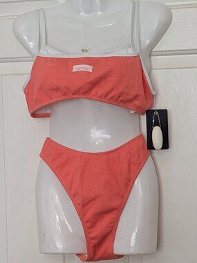 Nautica Women's  Two Piece Swimsuit Bikini Size 12 Orange White NWT